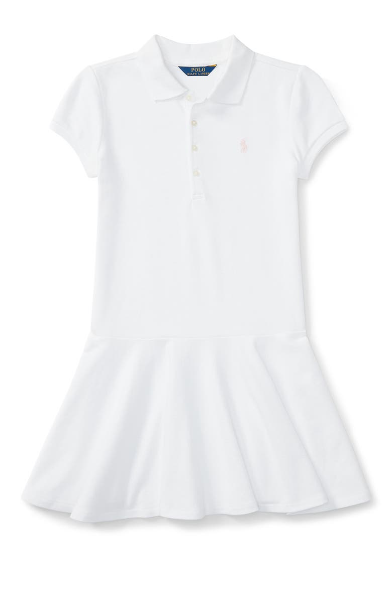 Kids' Stretch Cotton Mesh Polo Dress, Main, color, WHITE
