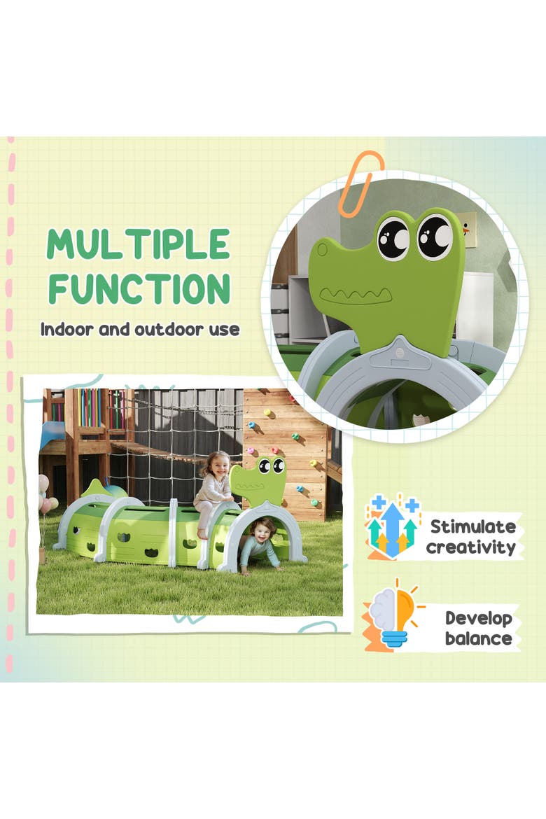 Kids Play Tunnel with Crocodile Design, Indoor/Outdoor, Alternate, color, Green