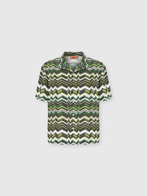 Bowling Shirt In Viscose With Zigzag Print
