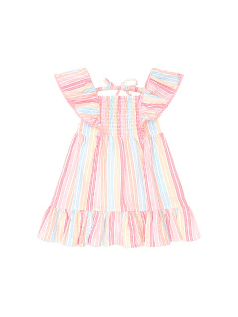 Vintage Rainbow Stripe Shirred Dress (Toddler, Little Kid, Big Kid)