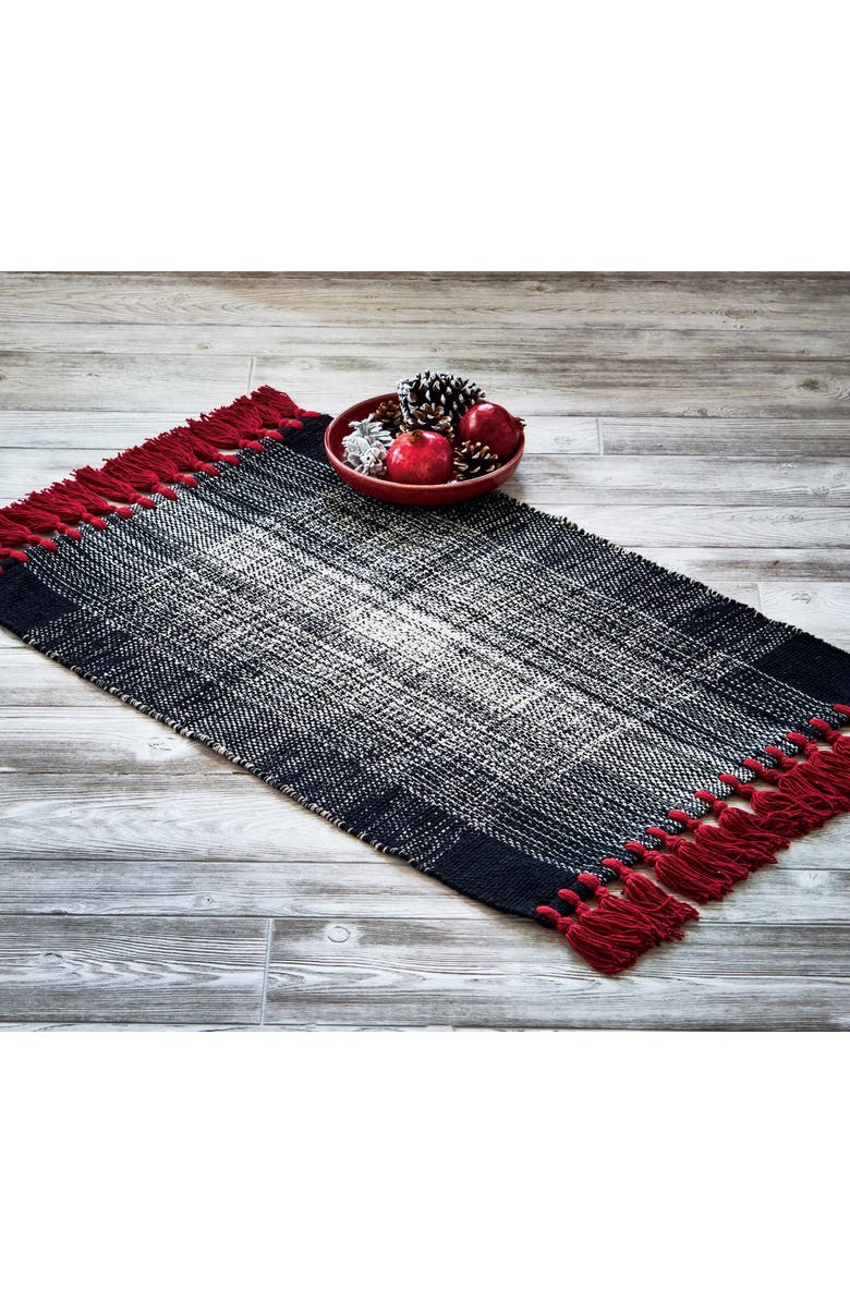 tag Tessa Black Red Tassels Hand Woven Cotton Indoor Rug, Alternate, color, Black