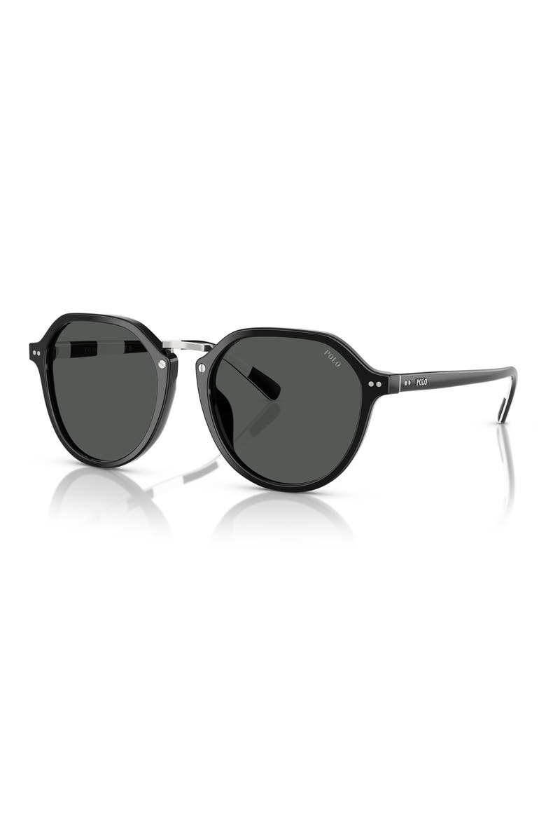 53mm Phantos Sunglasses, Alternate, color, SHINY BLACK