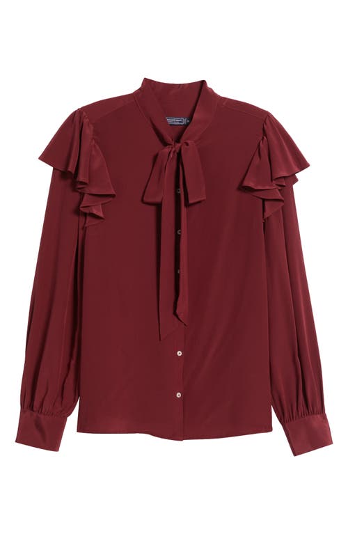 Vineyard Vines Silk Ruffle Trim Tie Neck Blouse In Red