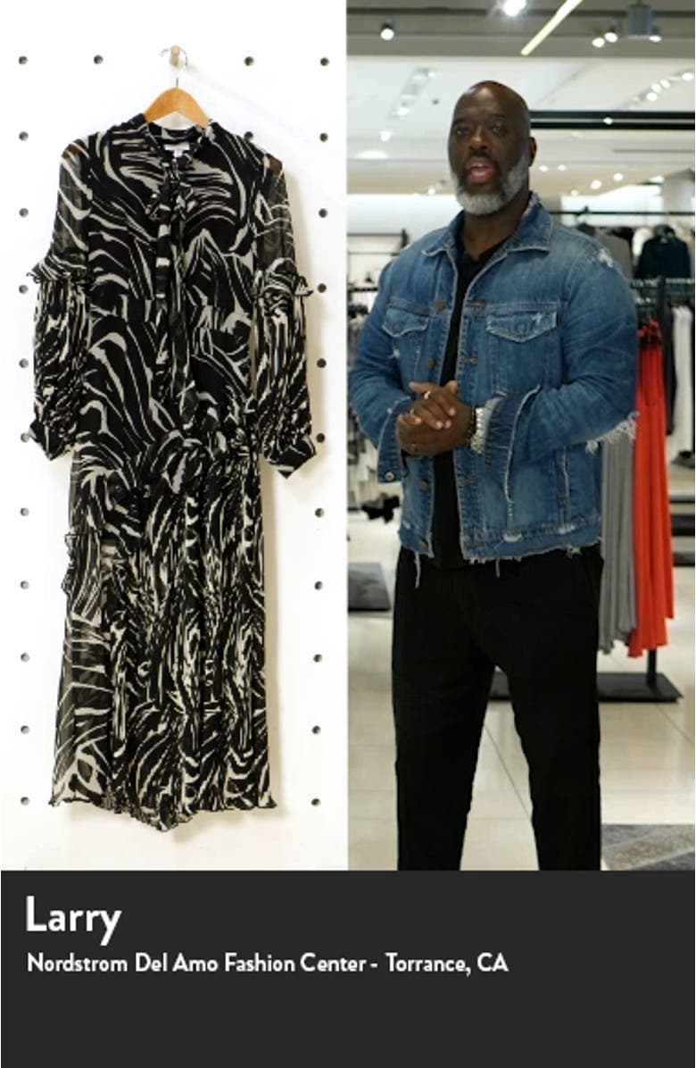 Zebra Print Ruffle & Pleat Long Sleeve Maxi Dress, sales video thumbnail