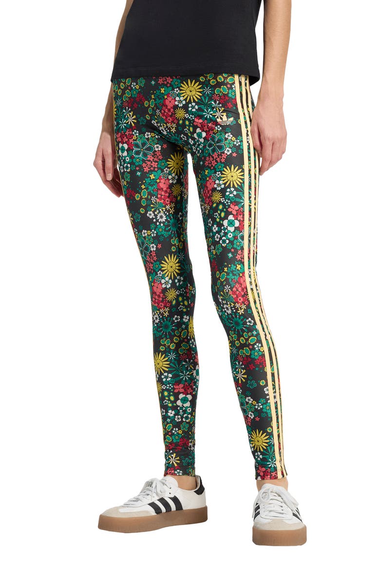 3S Floral Print Leggings, Main, color, BLACK/ BOLD GREEN