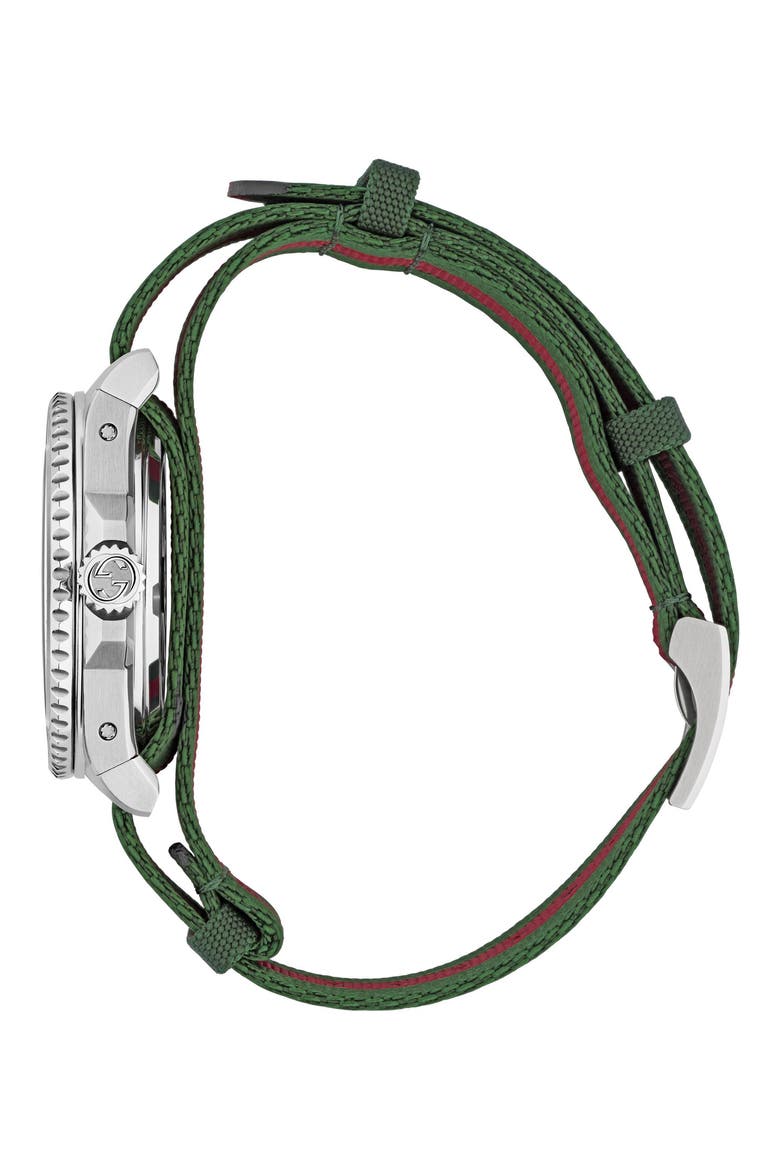 Dive Fabric Strap Watch, 40mm, Alternate, color, BLACK/ GREEN/ RED