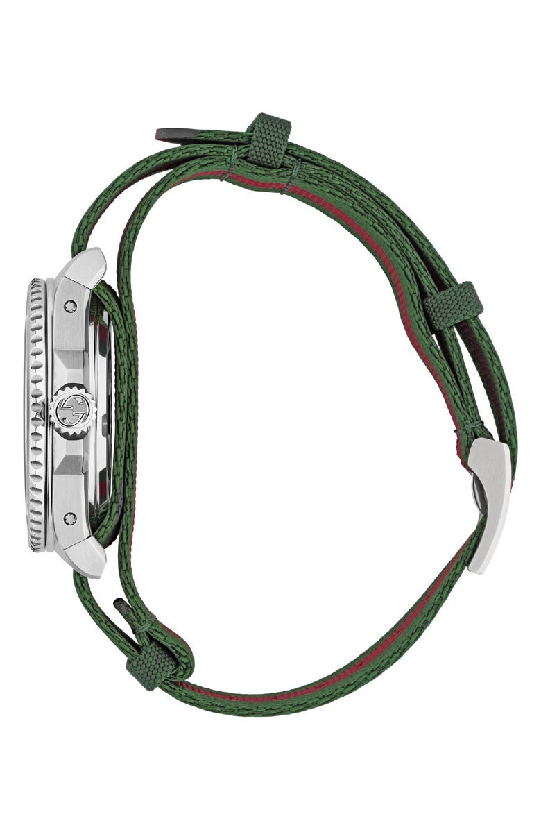 Gucci Dive Fabric Strap Watch, 40mm, Alternate, color, Black/ Green/ Red