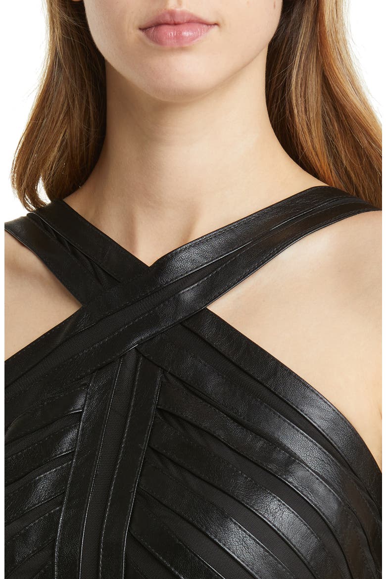 Faux Leather Banded Hi-Low Dress, Alternate, color, BLACK