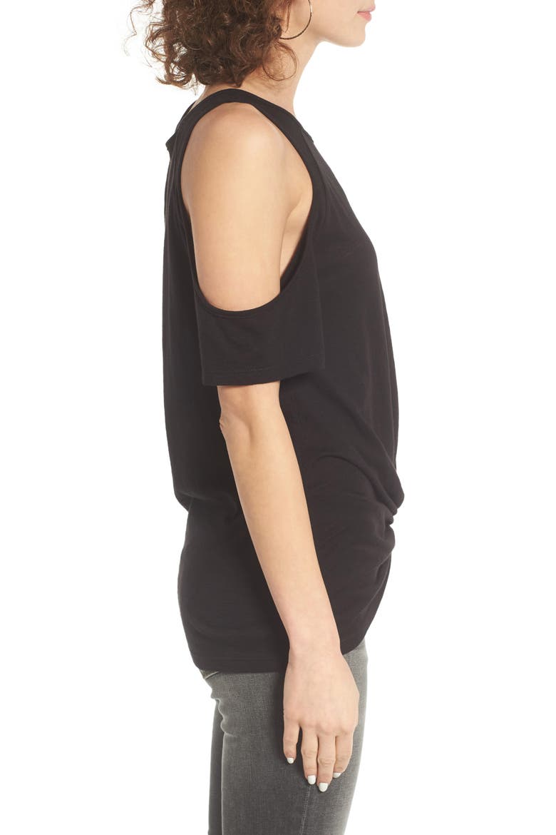 Twist Front Cold Shoulder Tee, Alternate, color, BLACK