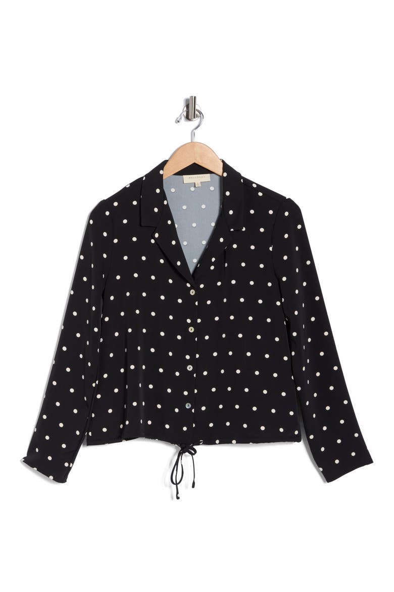 Long Sleeve Drawstring Hem Button-Up Shirt, Alternate, color, BLACK BONE DOT