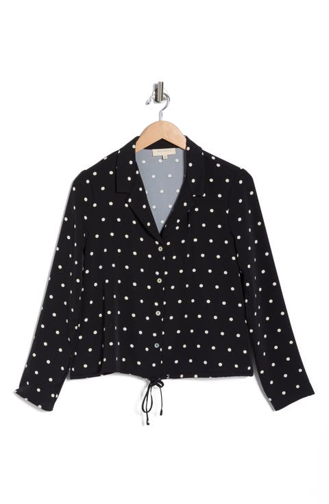 Long Sleeve Drawstring Hem Button-Up Shirt