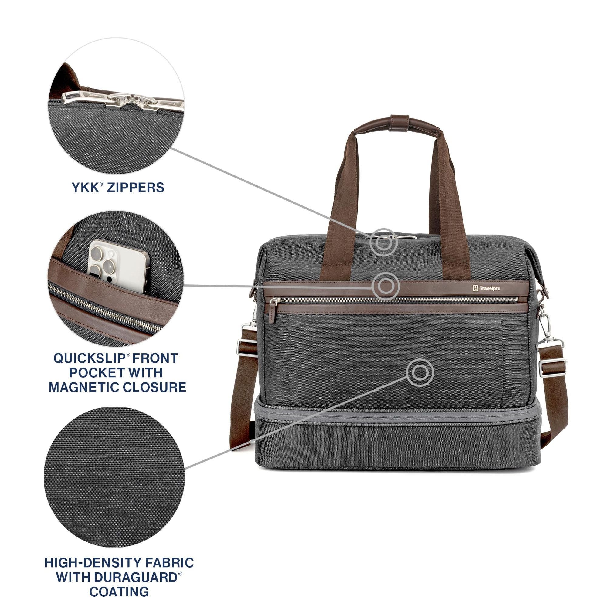Platinum Elite Soft 18.5" Carry on Travel Drop Bottom Weekender Duffel Bag, Alternate, color, Vintage Grey