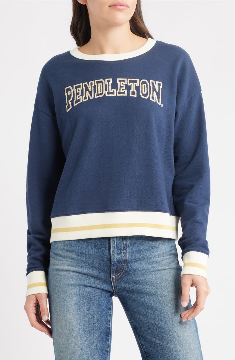 Pendleton Logo Embroidered Cotton French Terry Sweatshirt, Main, color, Navy
