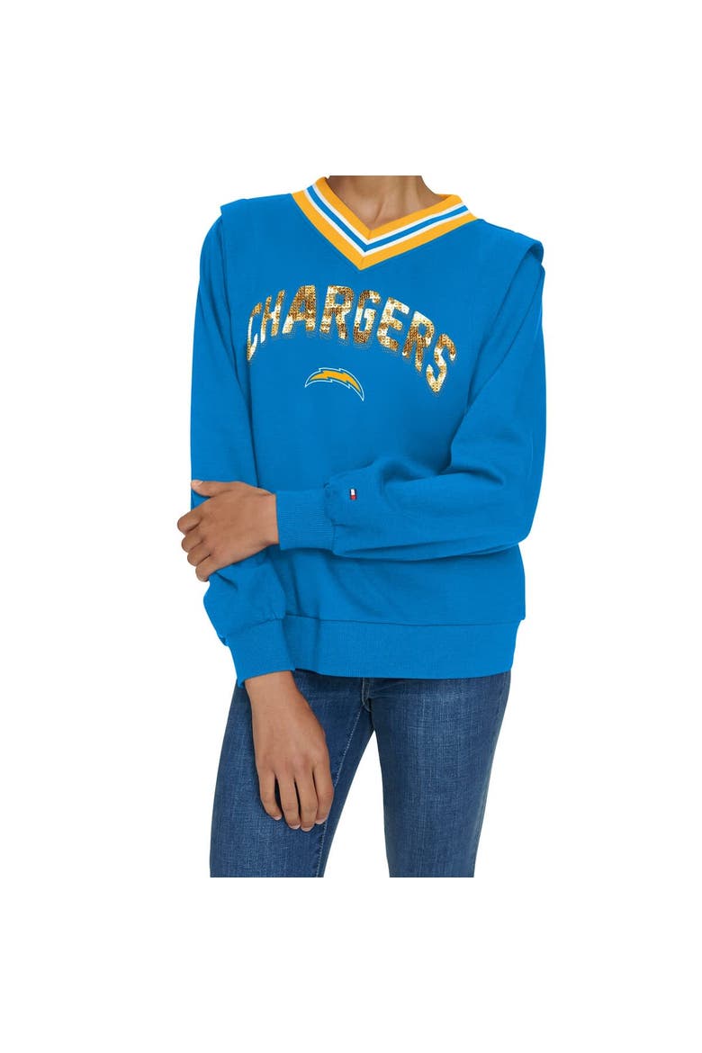 Women's Tommy Hilfiger Powder Blue Los Angeles Chargers Alice V-Neck Pullover Sweatshirt, Alternate, color, Powder Blue
