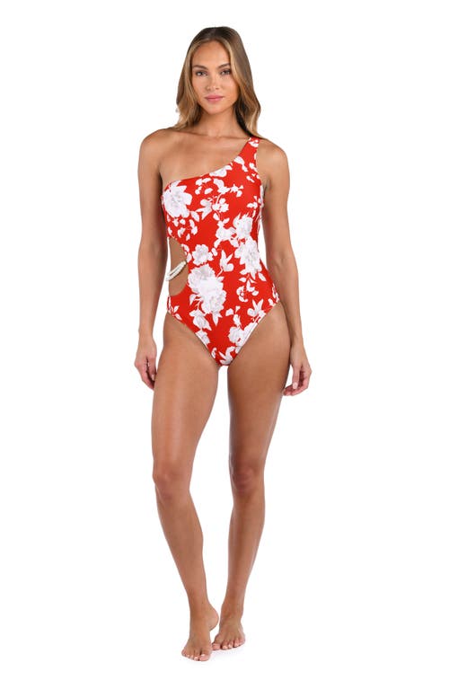 L Agence L'agence Ava Ikebana One-shoulder Cutout One-piece Swimsuit In Rouge