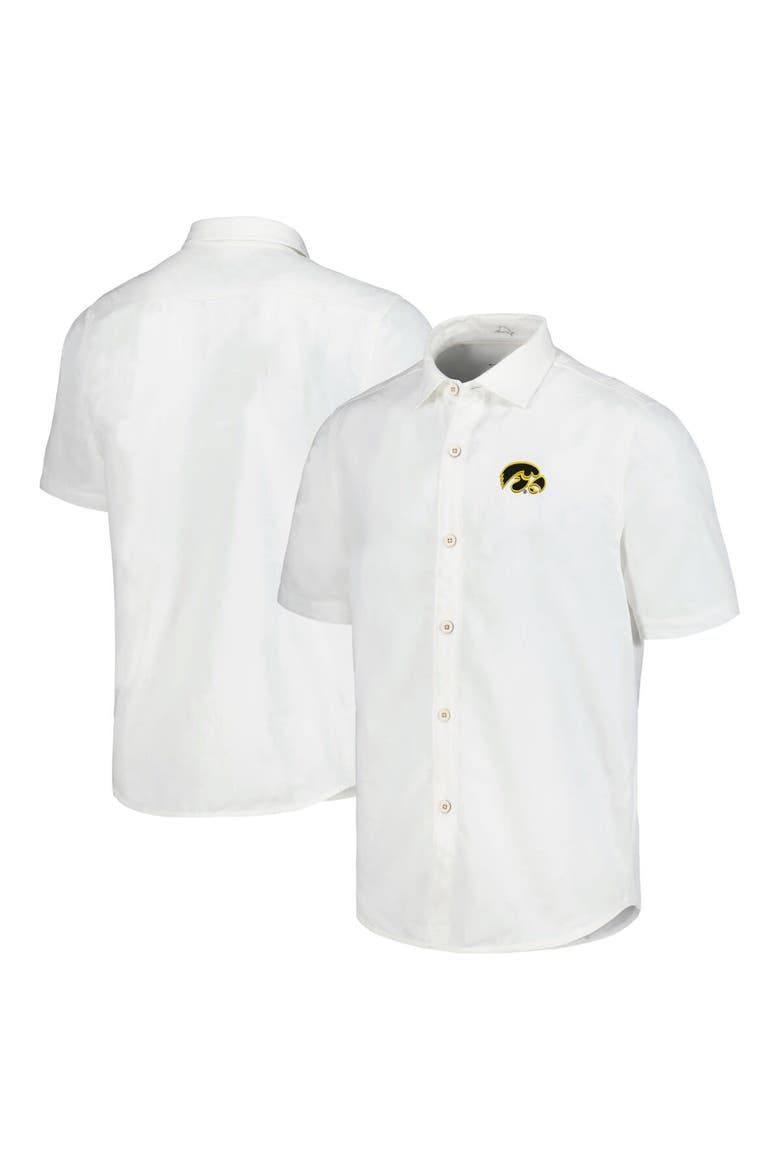 Men's Tommy Bahama White Iowa Hawkeyes Coconut Point Palm Vista IslandZone Camp Button-Up Shirt, Main, color, White