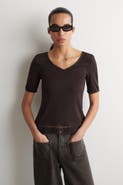 COS Lace-Trimmed Ribbed V-Neck T-Shirt