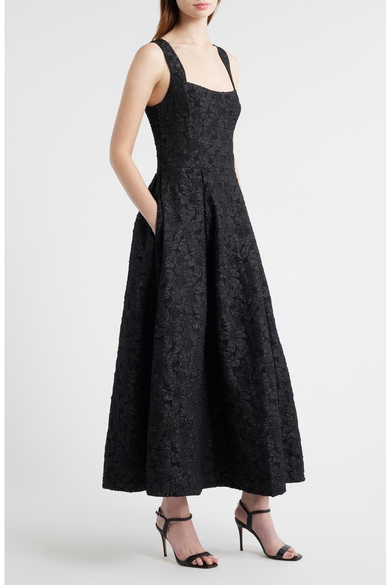 Floral Jacquard Gown, Alternate, color, BLACK
