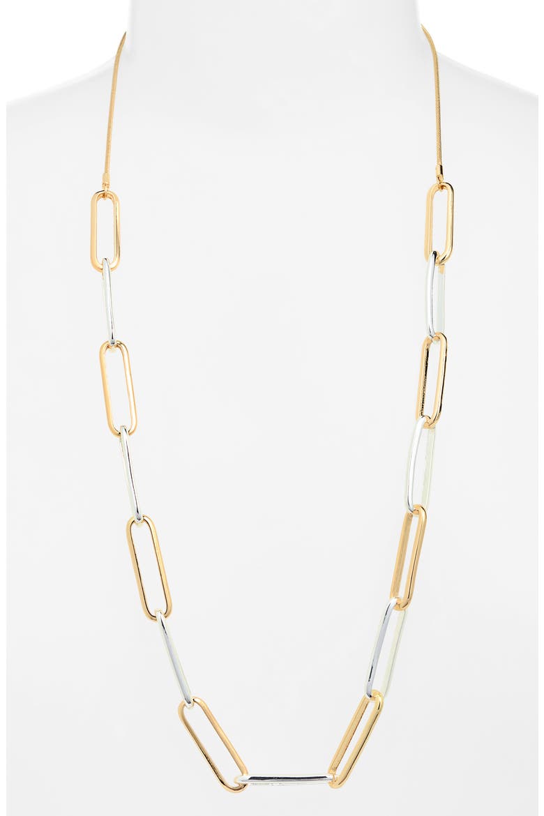 Two-Tone Paper Clip Chain Necklace, Alternate, color, GOLD- SILVER