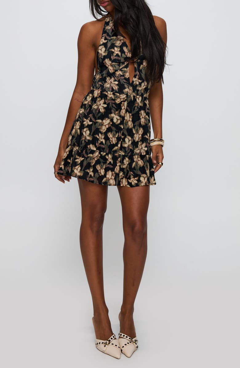 Princess Polly Ivorie Floral Print Halter Minidress, Alternate, color, Black Multi