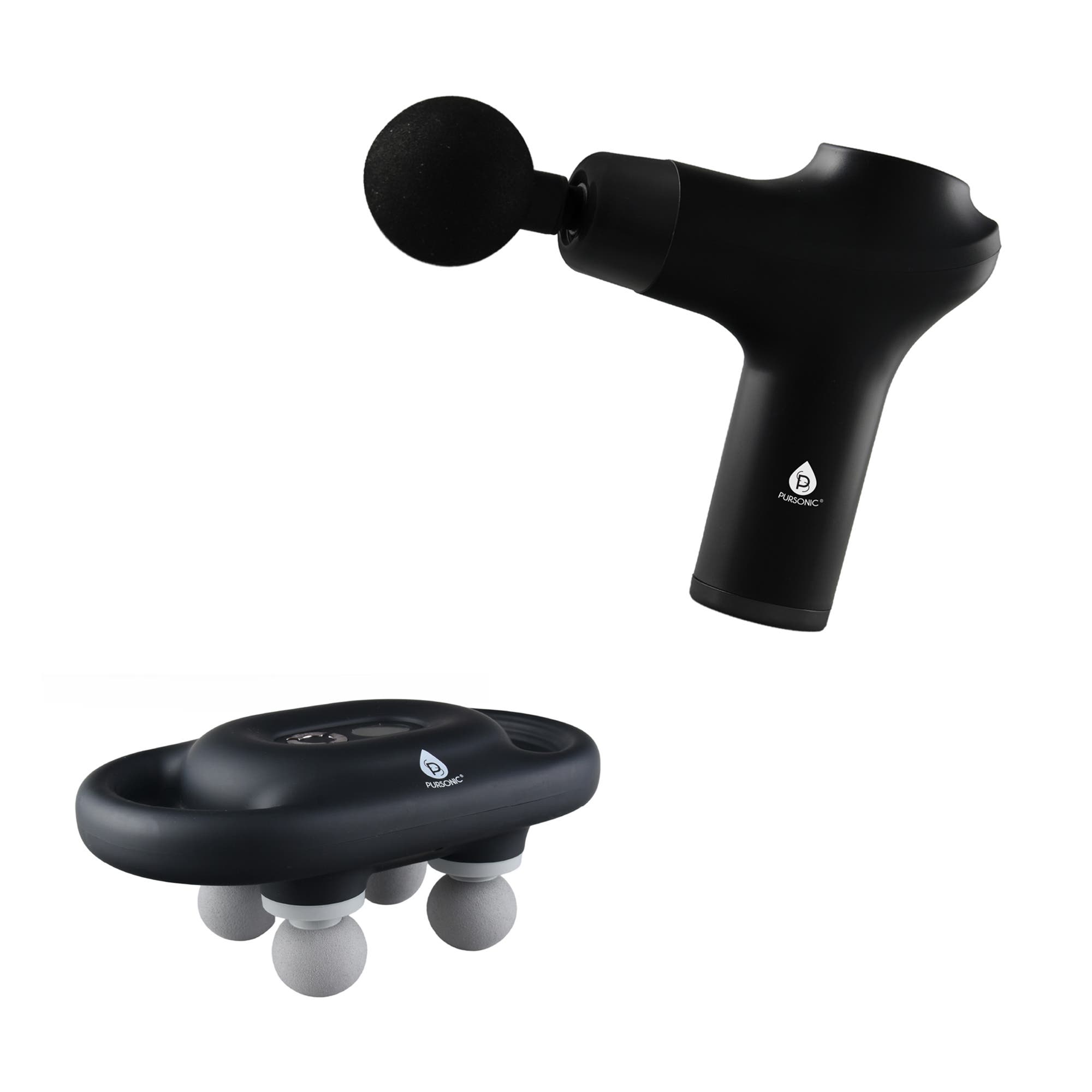 Pursonic Percussion Powerhouse 9-speed Professional & 3-speed Portable Massage Gun Set In Black