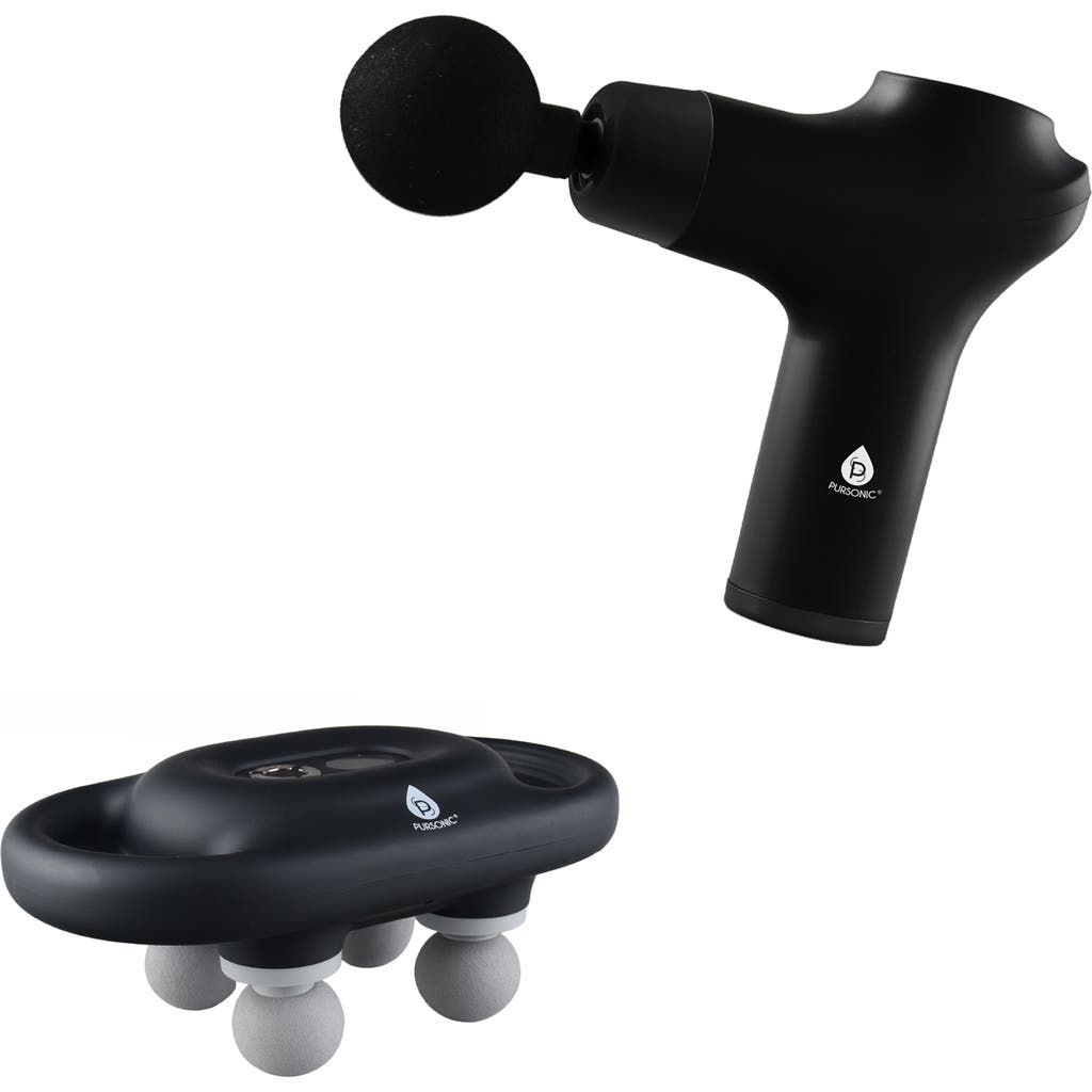 Pursonic Percussion Powerhouse 9-speed Professional & 3-speed Portable Massage Gun Set In Black