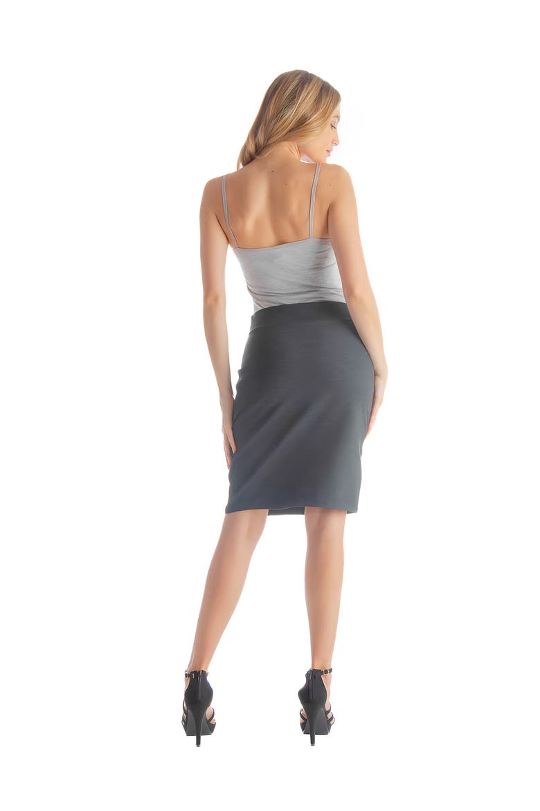 Petites Solid Color Elastic Waist Knee Length Pencil Skirt, Alternate, color, Charcoal