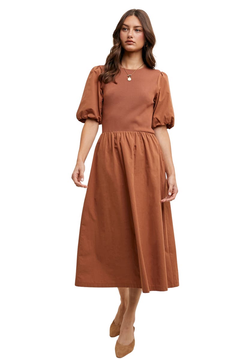 WISHLIST Twofer Midi Dress, Alternate, color, Clay