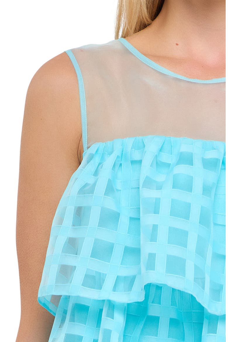 Grid Pattern Tiered Organza Minidress, Alternate, color, AQUA