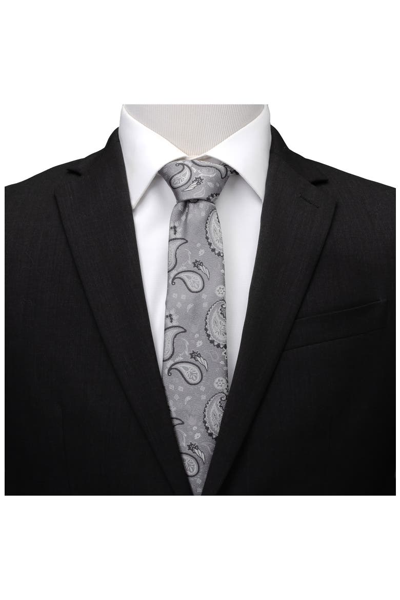 Grey Paisley Silk Tie, Alternate, color, GRAY