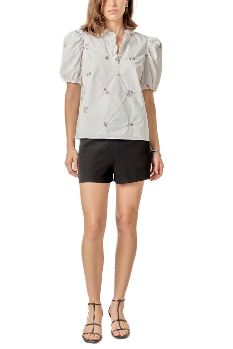 Floral Embroidery V-Neck Top, Alternate, color, WHITE