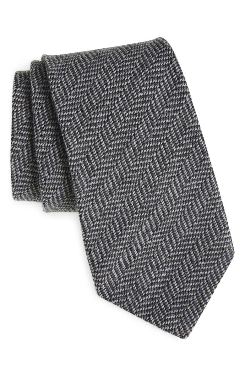 Ralph Lauren Purple Label Herringbone Cashmere & Silk Tie, Main, color, Grey
