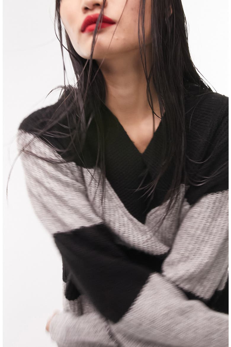 Block Stripe Long Sleeve Sweater Dress, Alternate, color, DARK BEIGE