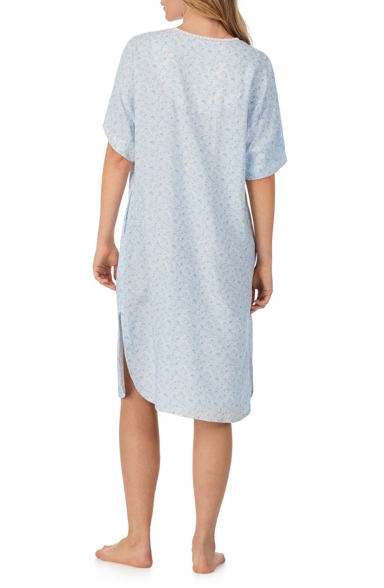 Eileen West Lace Trim Pajama Caftan, Alternate, color, White/ Dits