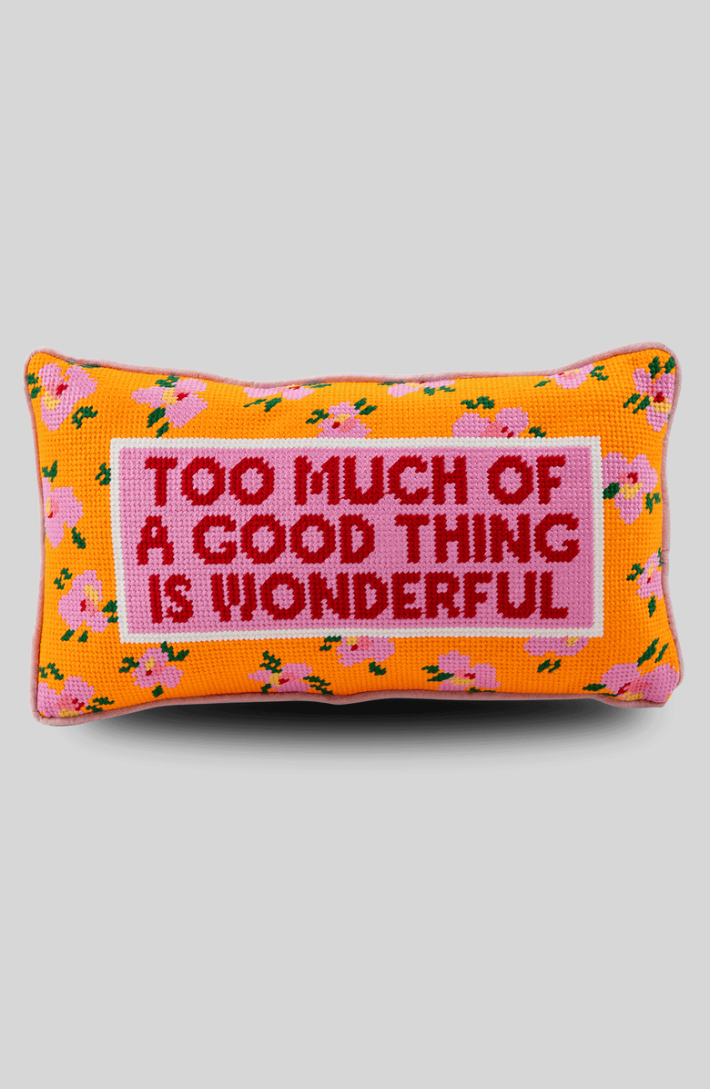 Furbish Too Much Needlepoint Pillow, Main, color, Pink