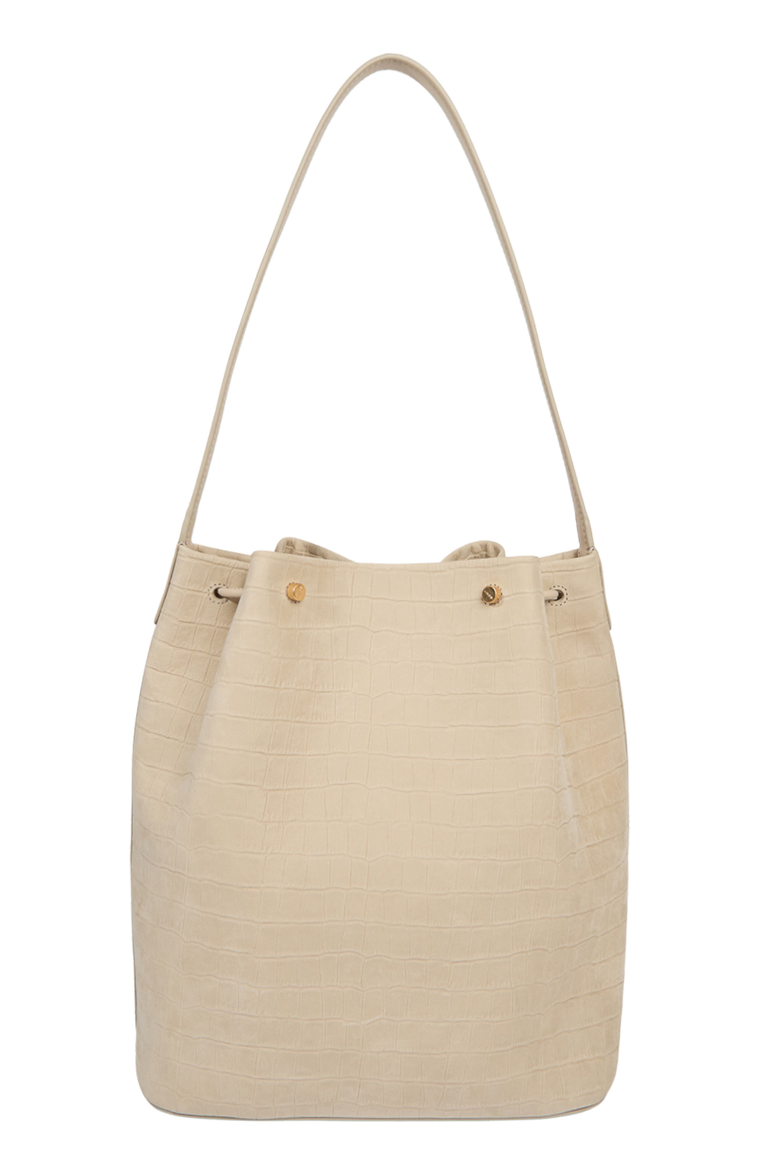 Vince Sarai Croc Embossed Leather Bucket Bag, Alternate, color, Marzipan
