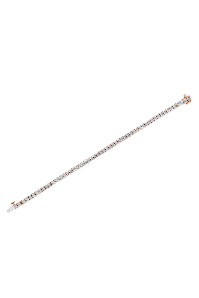 Silver 1.0 Ctw Rustic Diamond Square Frame Miracle-Set Tennis Bracelet, Alternate, color, Rose Gold over Silver