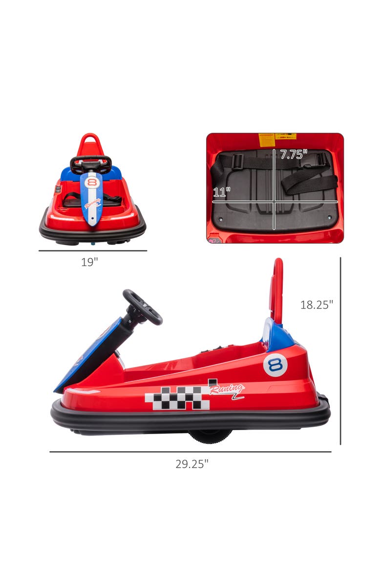 Aosom 6V Kids Bumper Car with 360° Rotation, Twin Motors, Music, Horn, LED, Safety Belt, Alternate, color, Red