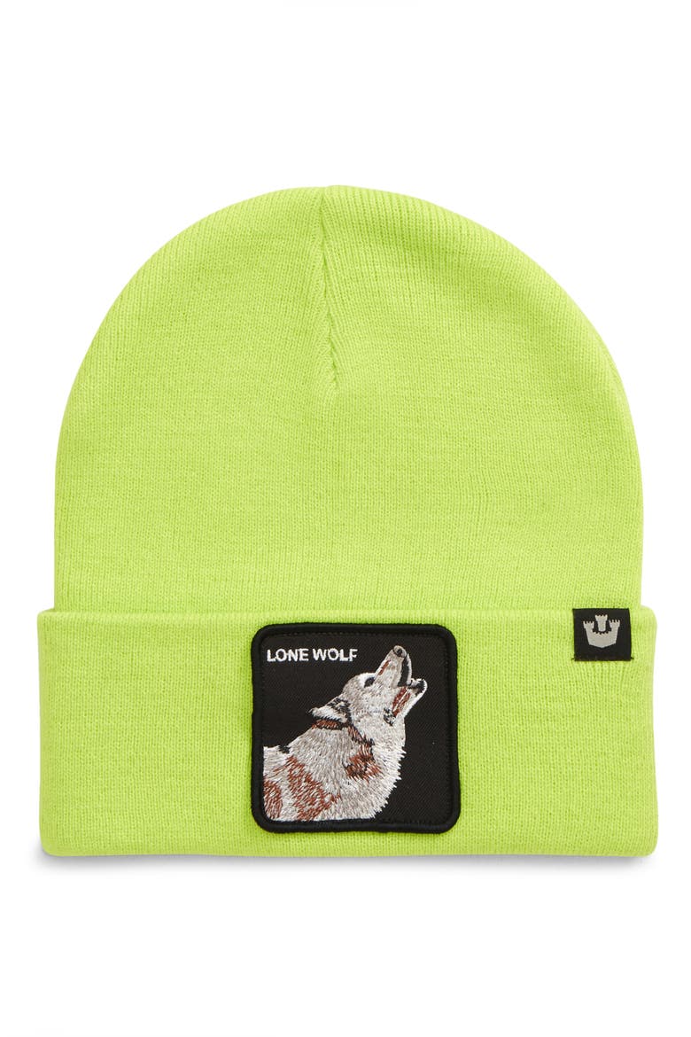 Wolf Man Patch Beanie, Main, color, NEON GREEN