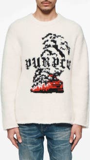 PURPLE BRAND Logo Alpaca & Wool Blend Graphic Crewneck Sweater