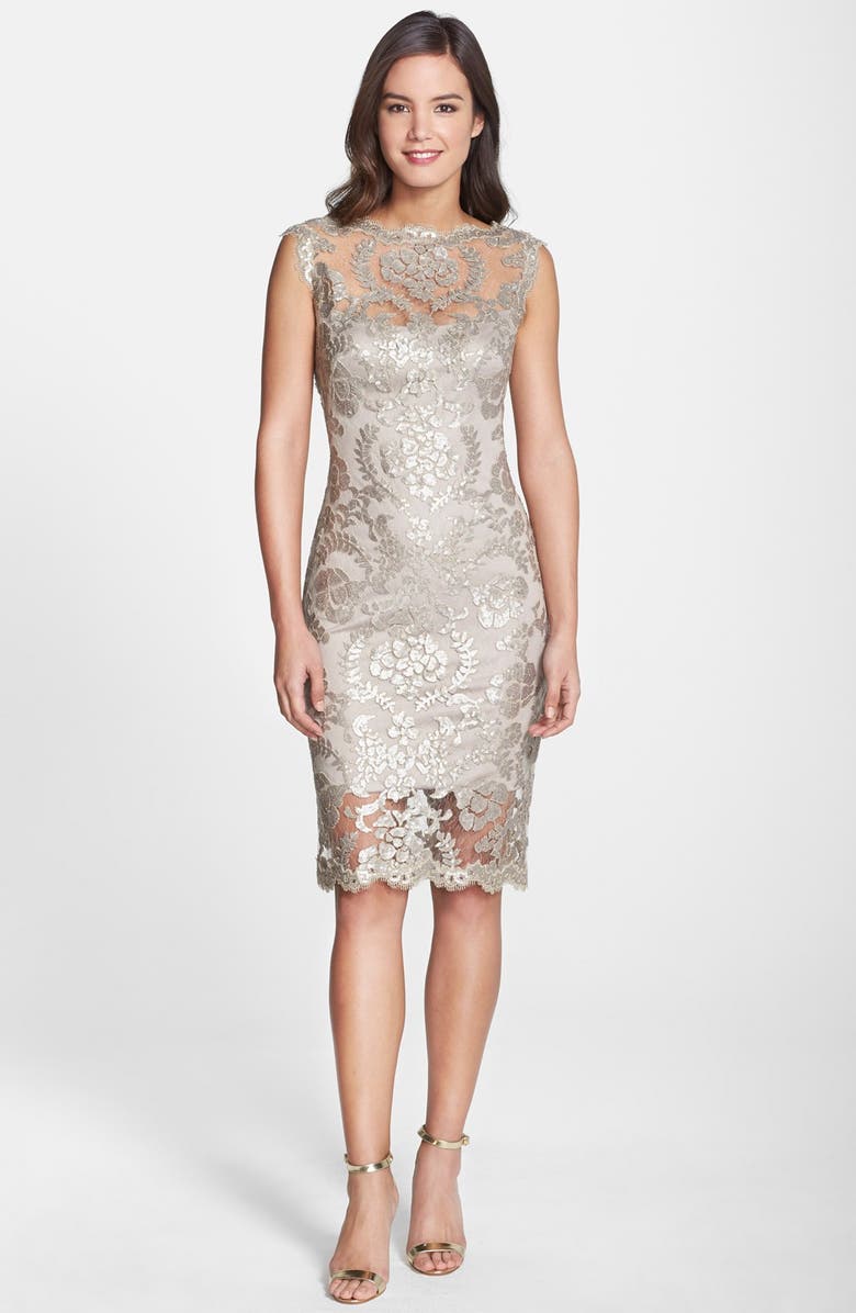 Tadashi Shoji Sequin Illusion Lace Dress, Alternate, color, 