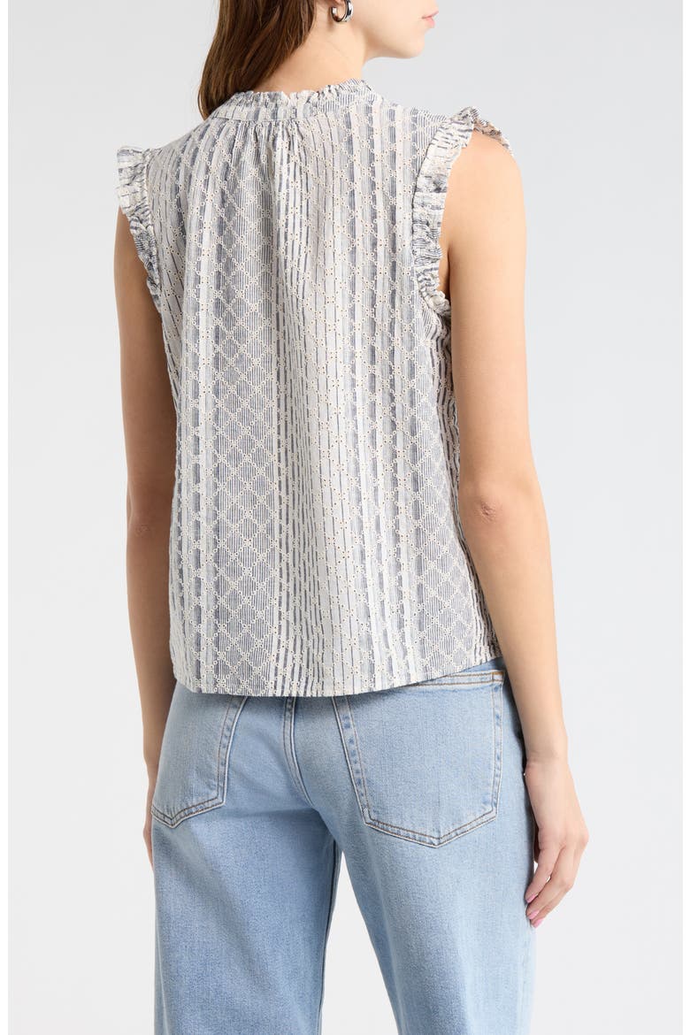 Arlene Eyelet Embroidered Linen Blend Ruffle Shoulder Top, Alternate, color, STRIPED EYELET