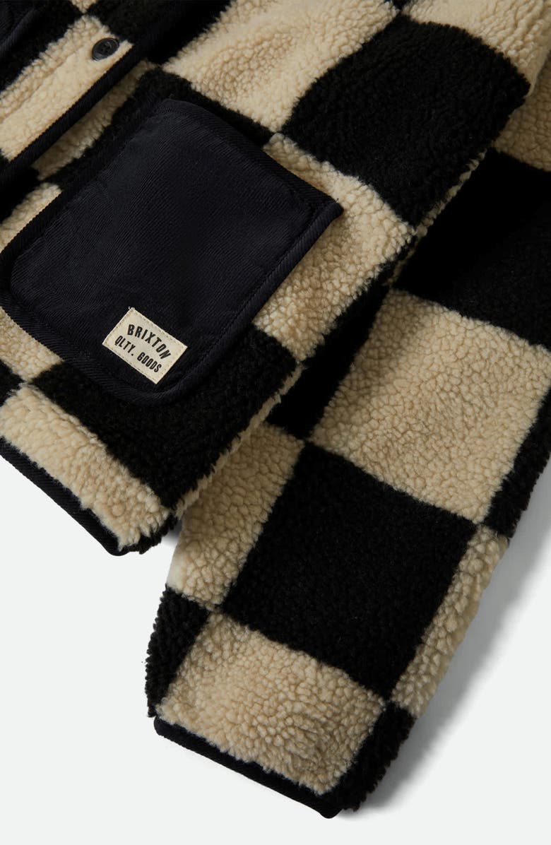 Brixton Delilah Plaid High Pile Fleece Jacket, Alternate, color, Black/Natural Finish Line Chec