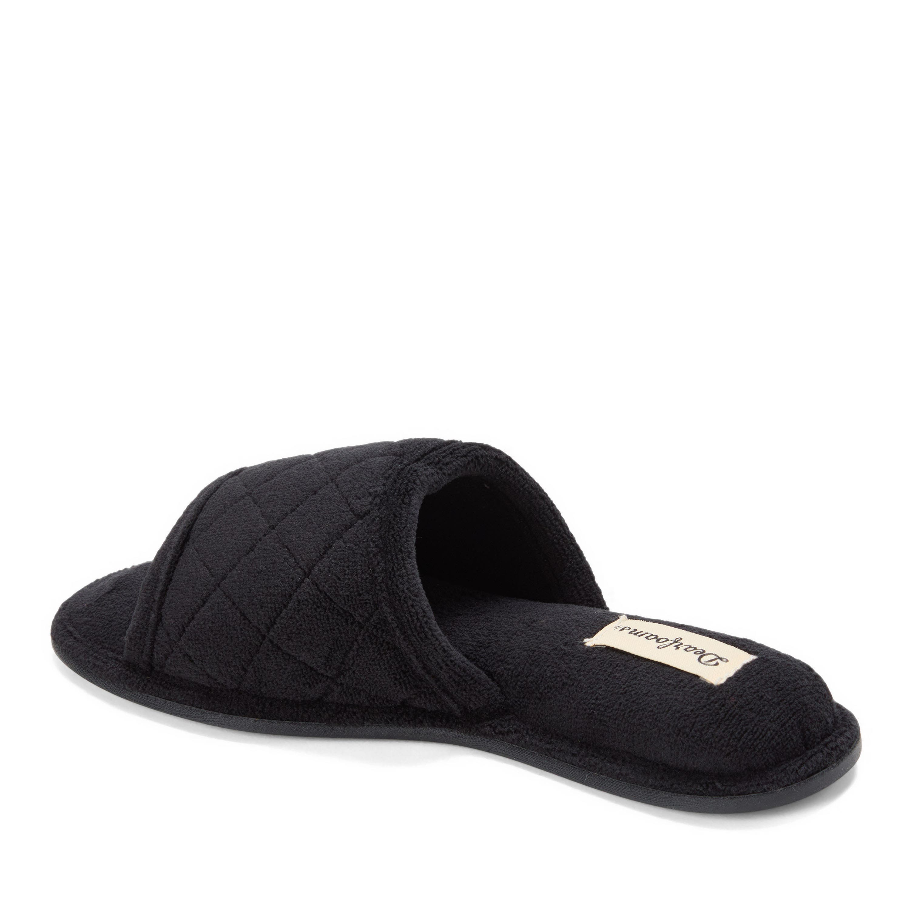 DEARFOAMS Beatrice Quilted Microfiber Terry Shower Slide Slipper, Alternate, color, Black