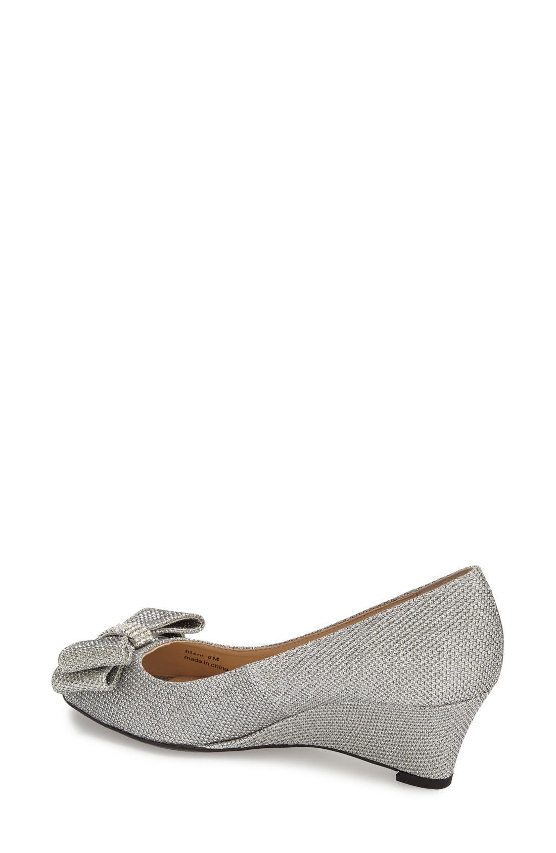 'Blare' Bow Wedge Peep Toe Pump, Alternate, color, SILVER