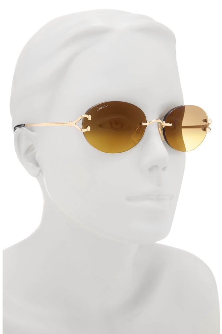 55mm Gradient Rimless Oval Sunglasses, Alternate, color, GOLD / BROWN LENS