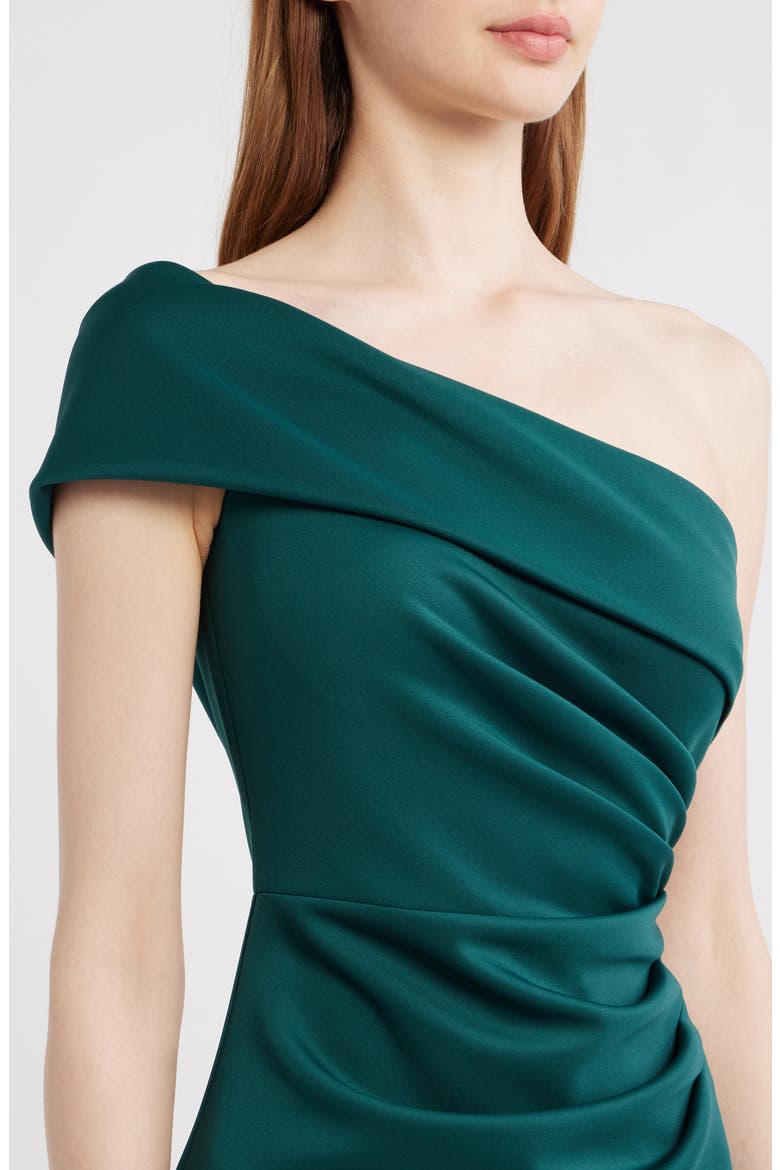 Ruched One-Shoulder Satin Cocktail Dress, Alternate, color, PINE