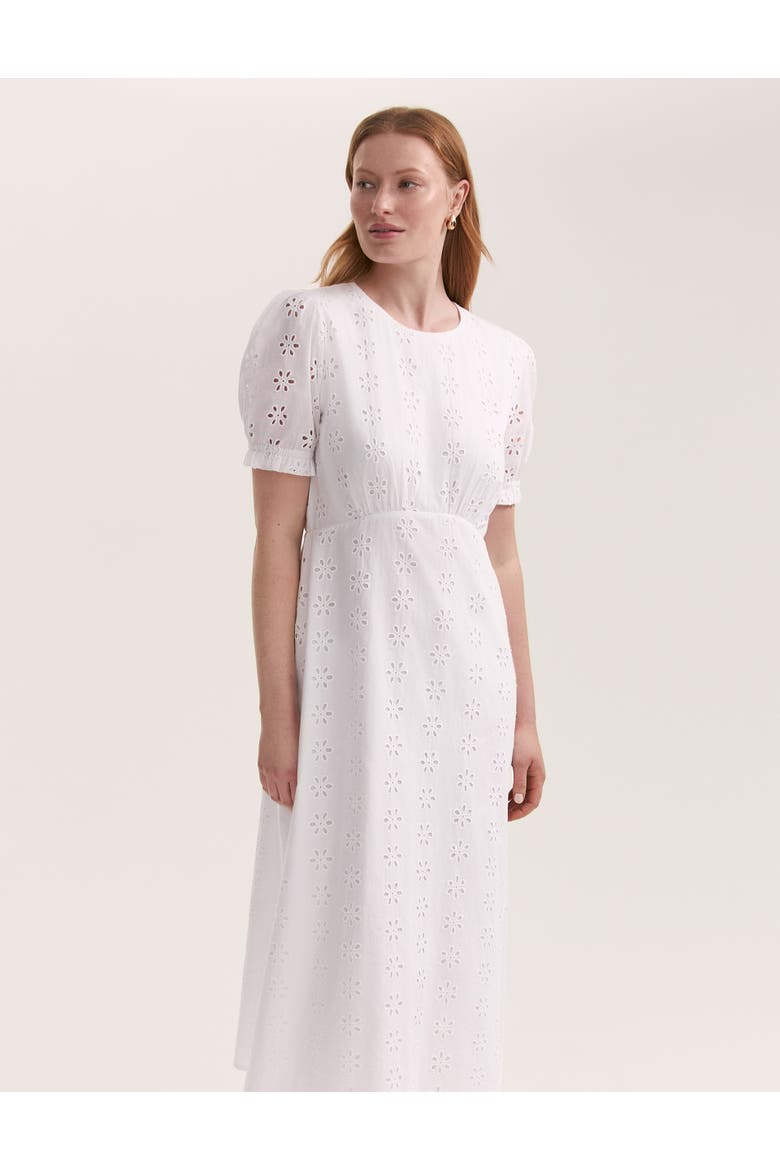 Mela Cotton Midi Tea Dress, Alternate, color, White