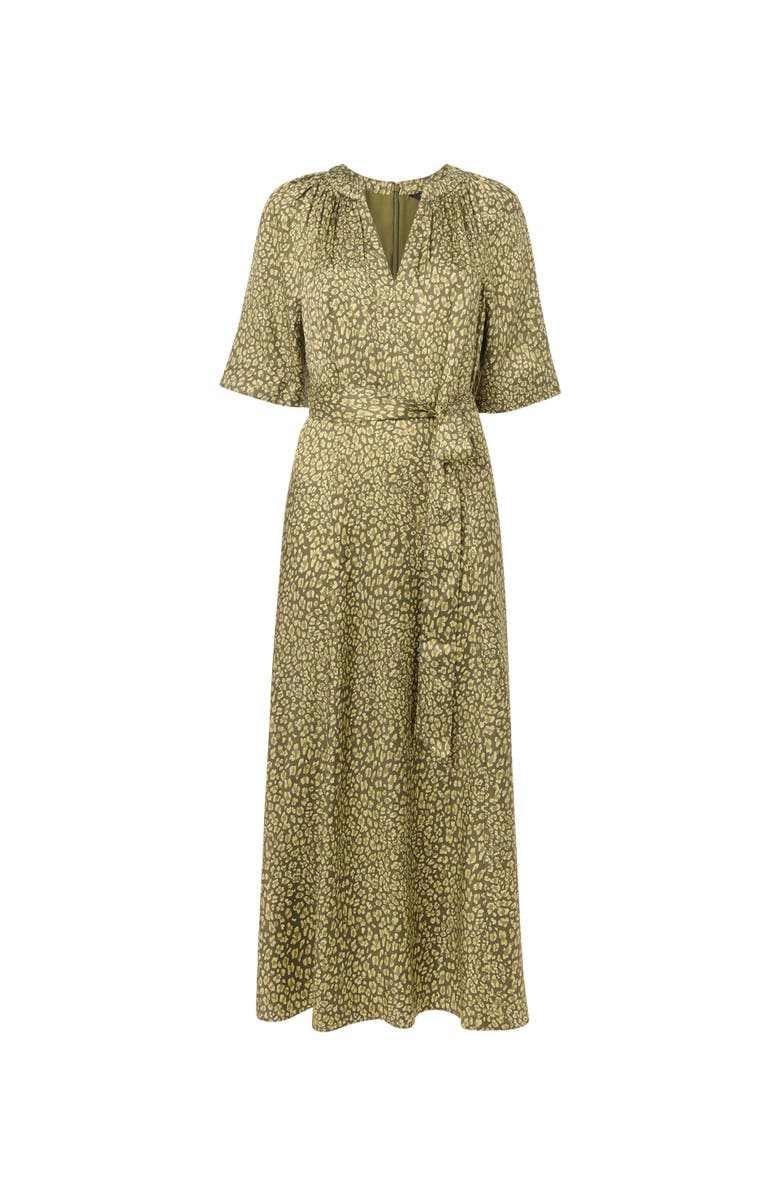 Whistles Leopard Short Sleeve Midi Dress, Alternate, color, Green/Multi