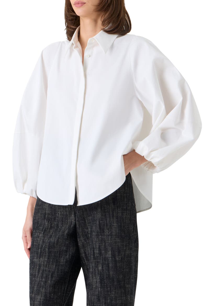 Washed Cotton Stretch Sateen Button-Up Shirt, Alternate, color, CREAM